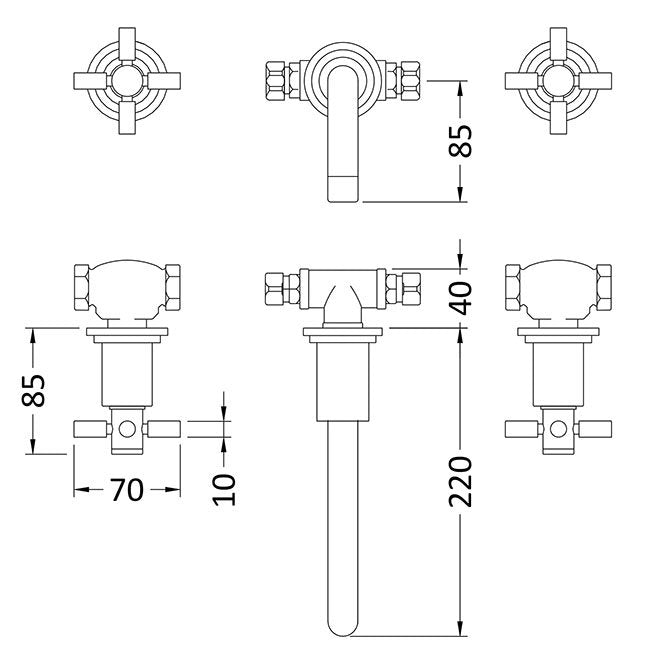 Hudson Reed - Tec Crosshead Wall Mounted Basin Mixer - Artisan Basins Company